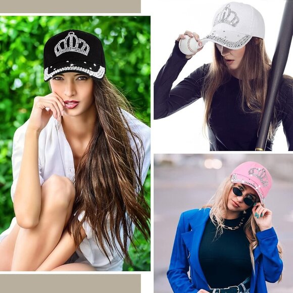 3Pcs Rhinestone Women Baseball Caps Adjustable Cotton Denim Sun Hat main image 4